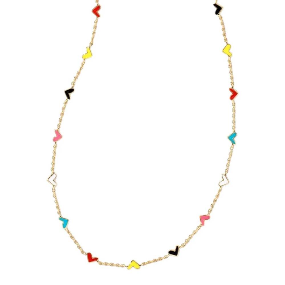 NEW KENDRA SCOTT women's haven heart strand necklace in gold multicolor enamel